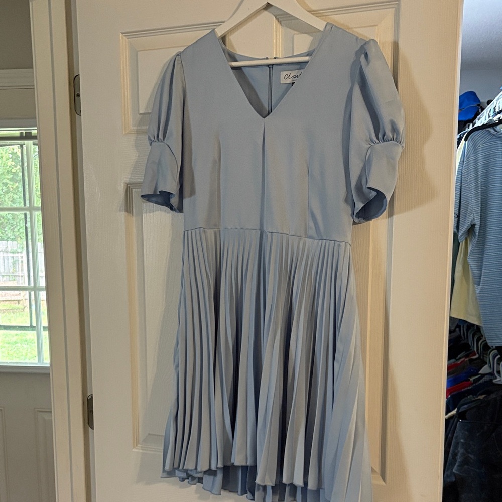 Chicwish Soft Blue Pleated Mini Dress